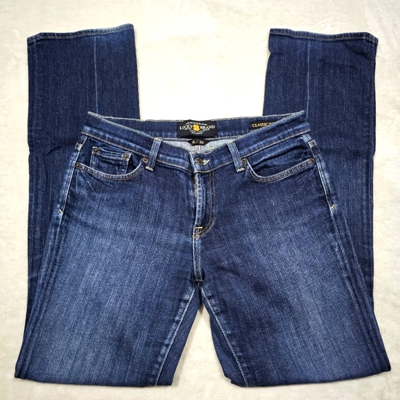 ♡ Lucky Brand Classic Rider Jeans | Blue Wash Mid-Rise Straight Cut Sz: 28 / 6 - Picture 2 of 16
